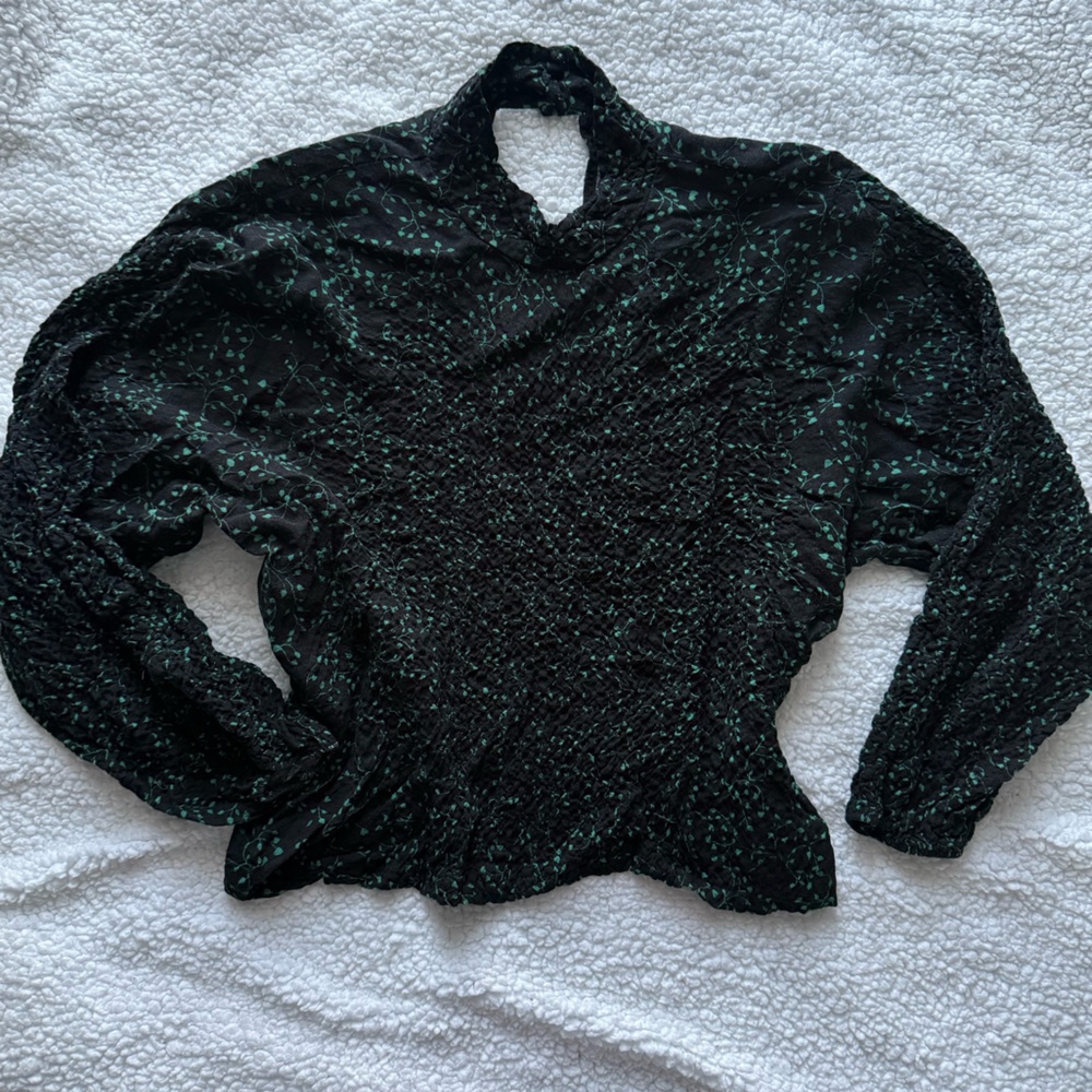 Zara Black and Green Leaf Blouse